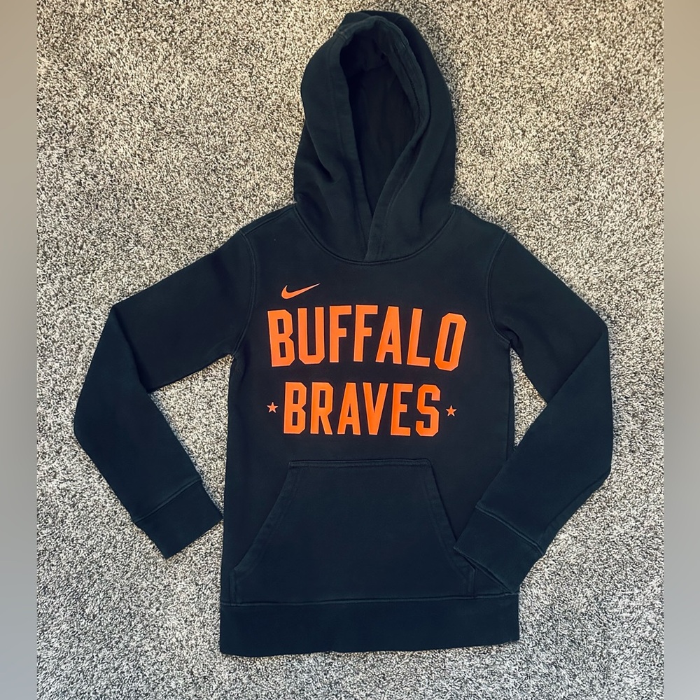 Nike Kids Black Hoodie with Orange Buffalo Braves Design
